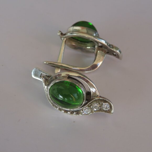 NATURAL Chrome Diopside Sterling Silver Curved Leaves Design Earrings - Picture 10 of 15